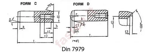 Parallel pins with internal thread, of hardened steel and martensitic stainless steel