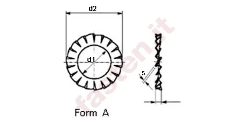 Serrated lock washers: external form A, internal form J, form V