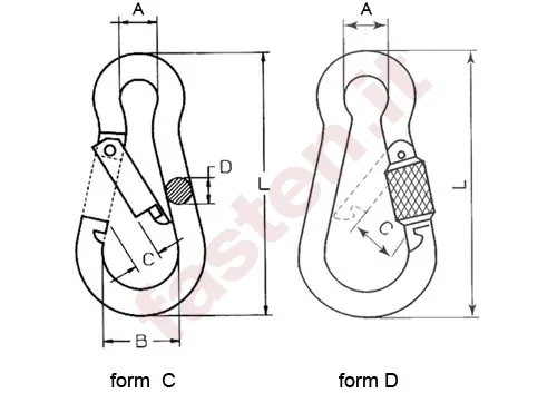 Snap hook half-round wire, round wire and forged