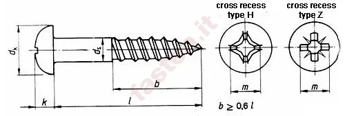 Cross recessed pan head wood screws