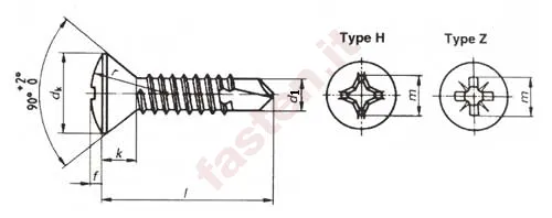 Self-drilling screws, cross recessed raised countersunk head  with tapping thread