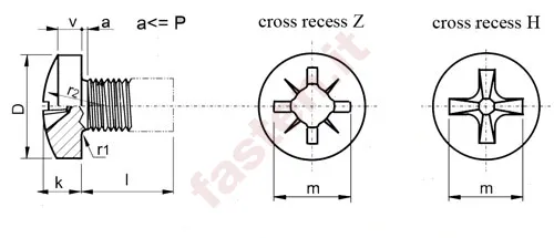 Thread rolling screws, pan head and cross recessed