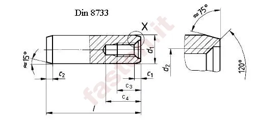 Parallel pins with internal thread, of unhardened steel and austenitic stainless steel