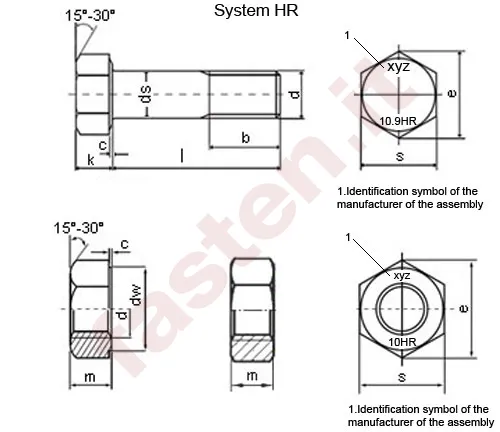 Hochfeste planmäßig vorspannbare Schraubenverbindungen für den Metallbau - Teil 3: System HR - Garnituren aus Sechskantschrauben und Muttern
