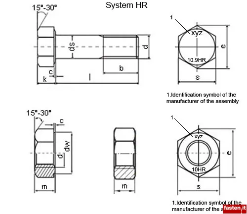 High strength bolting assemblies for preloading- part 3 - system HR hexagon bolt and nut assemblies