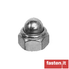Prevailing torque hexagon domed nuts with non-metallic insert
